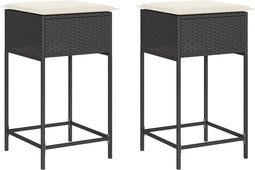 vidaXL - Tuinbarkrukken - met - kussens - 2 - st - poly - rattan - zwart