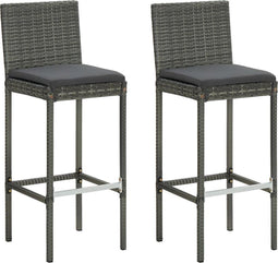 vidaXL - Tuinbarkrukken - met - kussens - 2 - st - poly - rattan - grijs