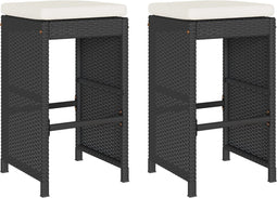 vidaXL - Tuinbarkrukken - met - kussens - 2 - st - poly - rattan - zwart