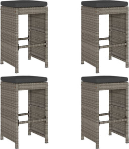 vidaXL - Tuinbarkrukken - met - kussens - 4 - st - poly - rattan - grijs