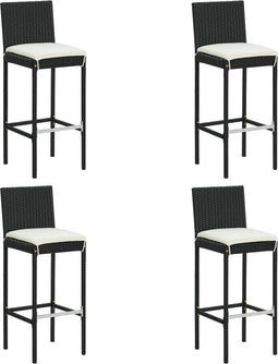 vidaXL - Tuinbarkrukken - met - kussens - 4 - st - poly - rattan - zwart