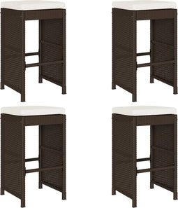 vidaXL - Tuinbarkrukken - met - kussens - 4 - st - poly - rattan - bruin