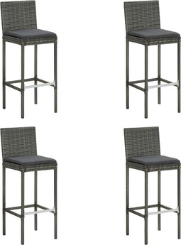 vidaXL - Tuinbarkrukken - met - kussens - 4 - st - poly - rattan - grijs