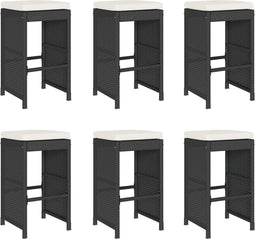 vidaXL - Tuinbarkrukken - met - kussens - 6 - st - poly - rattan - zwart