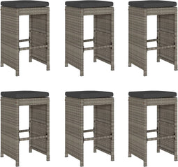 vidaXL - Tuinbarkrukken - met - kussens - 6 - st - poly - rattan - grijs