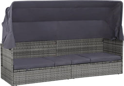 vidaXL - Tuinbed - met - luifel - 205x62 - cm - poly - rattan - grijs