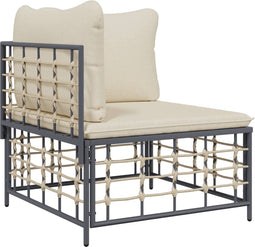 vidaXL - Tuinhoekbank - met - beige - kussens - poly - rattan