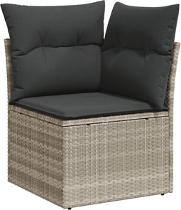 vidaXL - Tuinhoekbank - met - kussens - poly - rattan - lichtgrijs