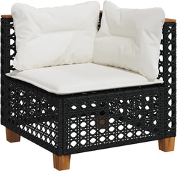 vidaXL - Tuinhoekbank - met - kussens - poly - rattan - zwart