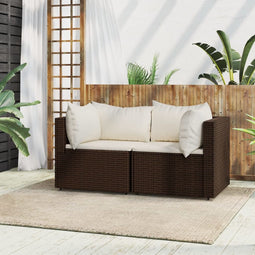 vidaXL - Tuinhoekbanken - met - kussens - 2 - st - poly - rattan - bruin