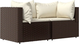 vidaXL - Tuinhoekbanken - met - kussens - 2 - st - poly - rattan - bruin
