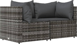 vidaXL - Tuinhoekbanken - met - kussens - 2 - st - poly - rattan - grijs