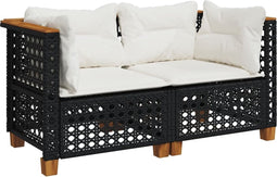 vidaXL - Tuinhoekbanken - met - kussens - 2 - st - poly - rattan - zwart