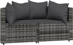 vidaXL - Tuinhoekbanken - met - kussens - 2 - st - poly - rattan - grijs