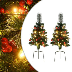 vidaXL - Tuinkerstbomen - 2 - st - met - verlichting - 76 - cm - PVC