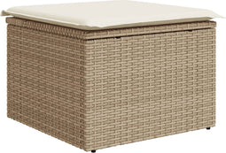 vidaXL - Tuinkruk - met - kussen - 55x55x37 - cm - poly - rattan - beige