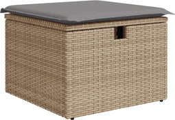 vidaXL - Tuinkruk - met - kussen - 55x55x37 - cm - poly - rattan - beige