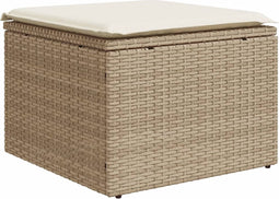 vidaXL - Tuinkruk - met - kussen - 55x55x37 - cm - poly - rattan - beige