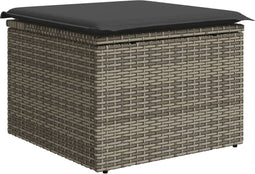 vidaXL - Tuinkruk - met - kussen - 55x55x37 - cm - poly - rattan - grijs