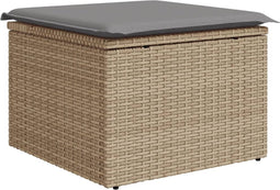 vidaXL - Tuinkruk - met - kussen - 55x55x37 - cm - poly - rattan - beige