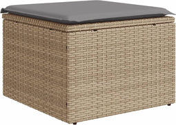 vidaXL - Tuinkruk - met - kussen - 55x55x37 - cm - poly - rattan - beige