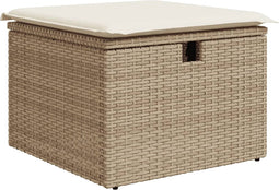 vidaXL - Tuinkruk - met - kussen - 55x55x37 - cm - poly - rattan - beige