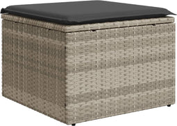 vidaXL - Tuinkruk - met - kussen - 55x55x37 - cm - poly - rattan - lichtgrijs