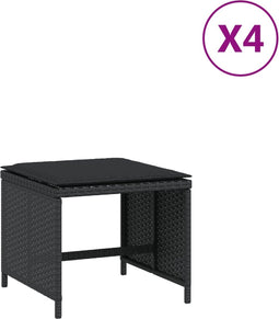 vidaXL - Tuinkrukken - 4 - st - met - kussens - 40x40x35 - cm - poly - rattan - zwart