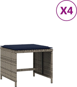 vidaXL - Tuinkrukken - 4 - st - met - kussens - 40x40x35 - cm - poly - rattan - grijs