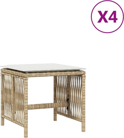 vidaXL - Tuinkrukken - 4 - st - met - kussens - 41x41x36 - cm - poly - rattan - beige