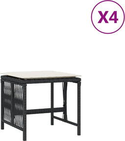 vidaXL - Tuinkrukken - 4 - st - met - kussens - 41x41x36 - cm - poly - rattan - zwart