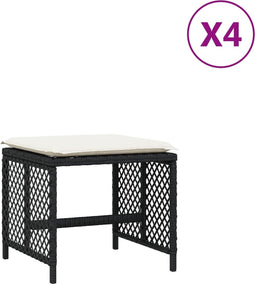 vidaXL - Tuinkrukken - 4 - st - met - kussens - 41x41x36 - cm - poly - rattan - zwart