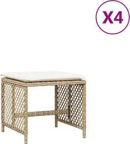 vidaXL - Tuinkrukken - 4 - st - met - kussens - 41x41x36 - cm - poly - rattan - beige
