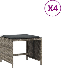 vidaXL - Tuinkrukken - 4 - st - met - kussens - 41x41x36 - cm - poly - rattan - grijs