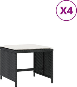 vidaXL - Tuinkrukken - 4 - st - met - kussens - 41x41x36 - cm - poly - rattan - zwart