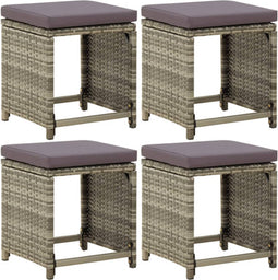 vidaXL - Tuinkrukken - 4 - st - met - kussens - poly - rattan - grijs