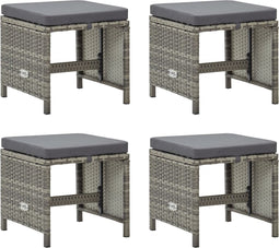 vidaXL - Tuinkrukken - 4 - st - met - kussens - poly - rattan - grijs