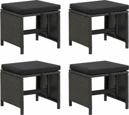 vidaXL - Tuinkrukken - 4 - st - met - kussens - poly - rattan - zwart