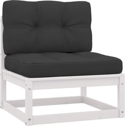 vidaXL - Tuinmiddenbank - met - antracietkleurige - kussens - grenenhout - wit