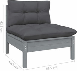 vidaXL - Tuinmiddenbank - met - antracietkleurige - kussens - grenenhout - grijs