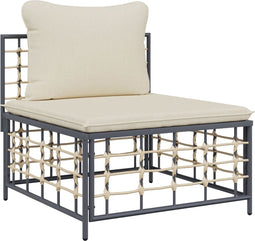 vidaXL - Tuinmiddenbank - met - beige - kussens - poly - rattan