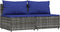vidaXL - Tuinmiddenbank - met - kussens - 2 - st - poly - rattan - grijs