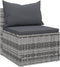 vidaXL - Tuinmiddenbank - met - kussens - 2 - st - poly - rattan - grijs