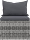vidaXL - Tuinmiddenbank - met - kussens - 2 - st - poly - rattan - grijs