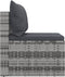 vidaXL - Tuinmiddenbank - met - kussens - 2 - st - poly - rattan - grijs