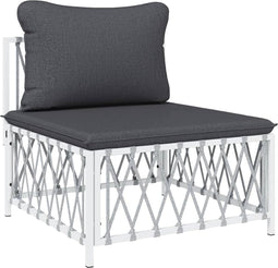 vidaXL - Tuinmiddenbank - met - kussens - geweven - stof - wit