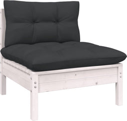 vidaXL - Tuinmiddenbank - met - kussens - massief - grenenhout - wit