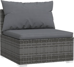 vidaXL - Tuinmiddenbank - met - kussens - poly - rattan - grijs