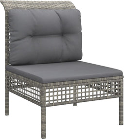 vidaXL - Tuinmiddenbank - met - kussens - poly - rattan - grijs