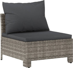 vidaXL - Tuinmiddenbank - met - kussens - poly - rattan - grijs